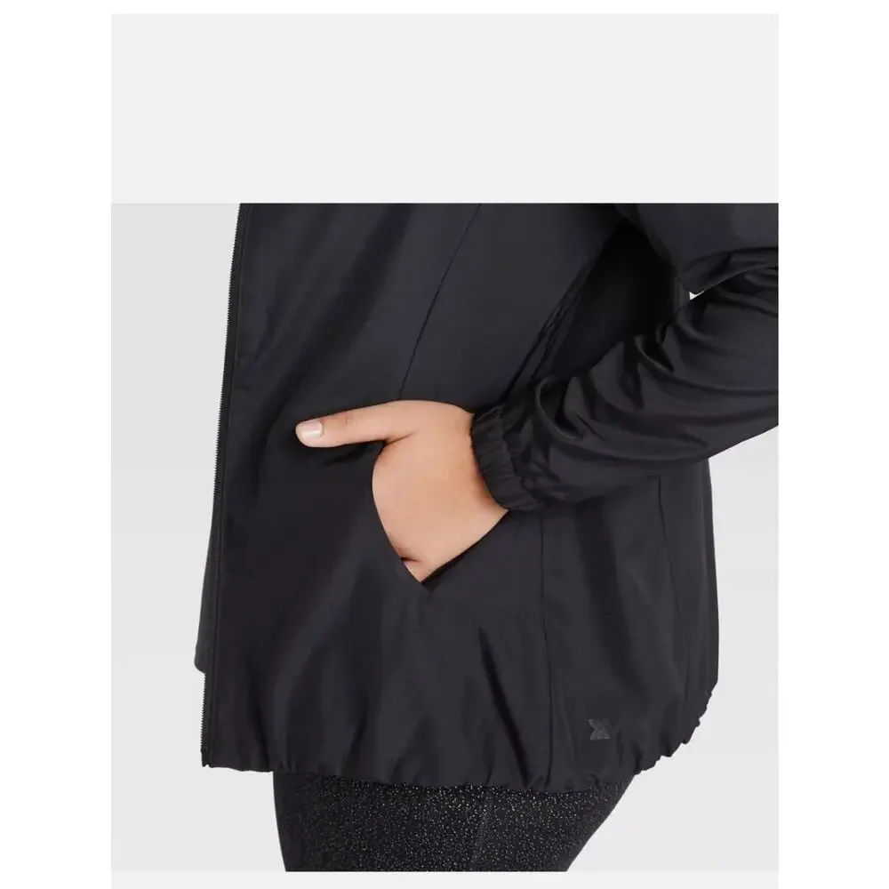 All In Motion Black Rain Jacket/Windbreaker Hooded Reflectors NWT Size XL